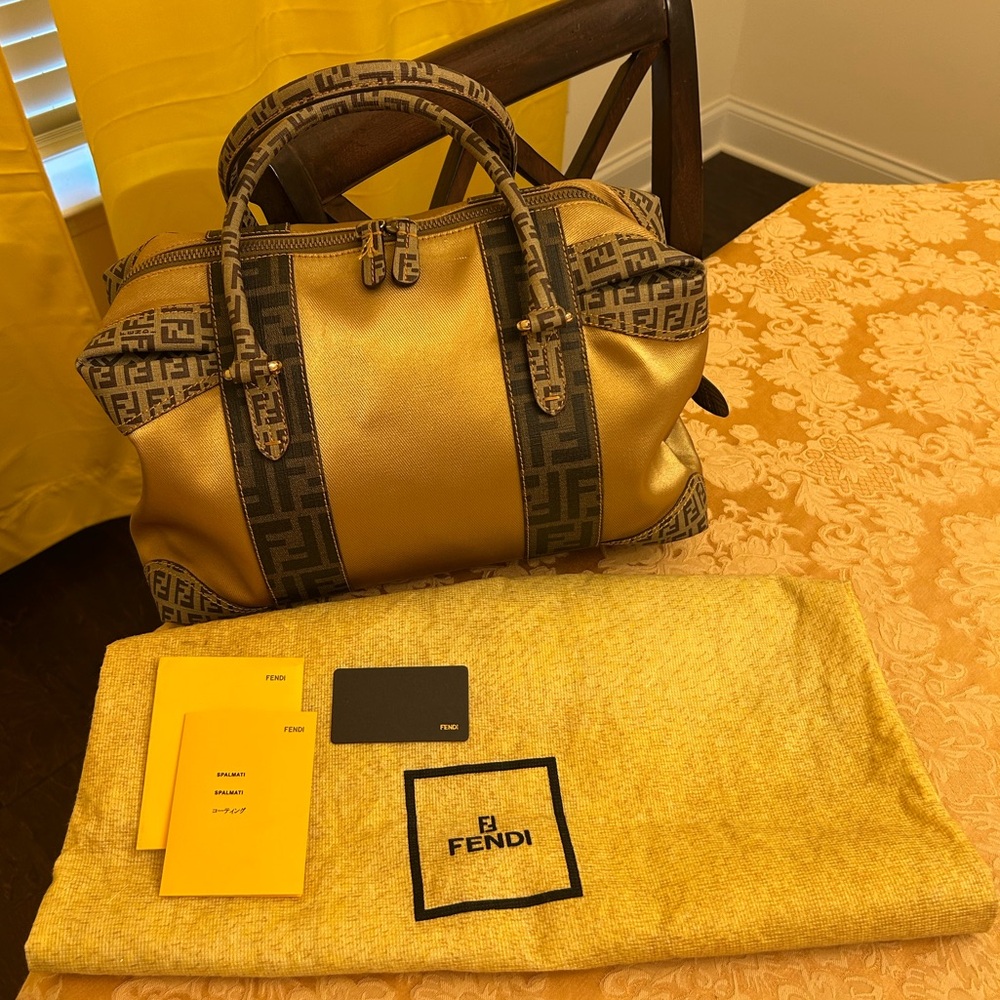 FENDI Zucca Vintage Canvas and Leather Luxury Boston Bag